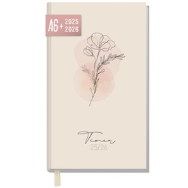 Häfft - Timer A6 Slim 2025/2026 "Dainty Flower" Student Calendar in Pocket Format - Student Planner, School Planner, Study Planner, Semester Planner for Upper Level, Training or Study