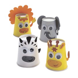 Fun Express Safari Animal Cup Craft Kit - Craft Kits - VBS Vacation Bible School Supplies/Decor - 12 Pieces