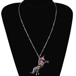 DUOWEI Sweet Cartoon Rainbow Unicorn Necklace Metal Floral Enamel Fantasy Animals Pendant for Women Teens Kids Adorable Gifts purple