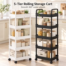 5-Tier Rolling Storage Cart for Kitchen Organization – Space-Saving Mobile Shelves for Snacks, Fruits & Vegetables