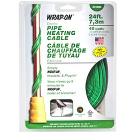 WRAP-ON Pipe Heating Cable - 24-Feet, 120 Volt, Built-in Thermostat, Low Wattage - 31024