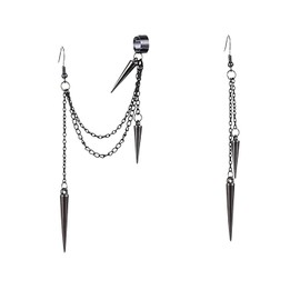 Lightweight Retro Long And Short Rivet Earrings Ear Clips Fashion Goth Punk Tassel Chain Black Punk Metal Earrings, Stainless Steel, n/c