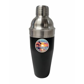 R and R Imports Surf City North Carolina Palm Sunset Design Souvenir 24 oz Stainless Steel Cocktail Shaker Black Single