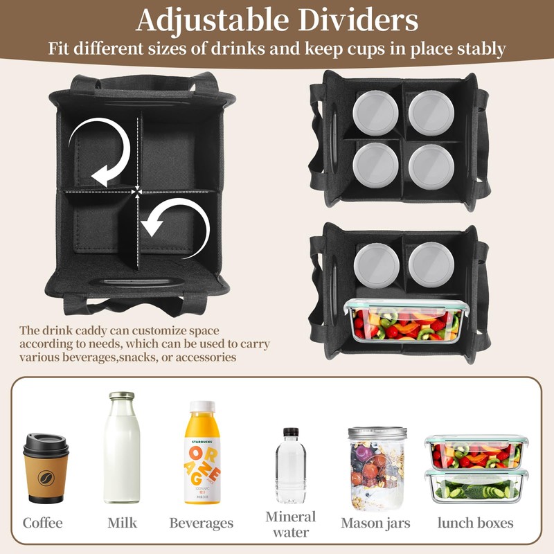 Foyego 2 Pack Drink Carrier with Handle, Reusable 4 Cup