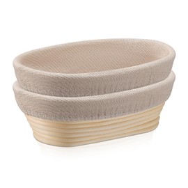 HaWare Bread Proofing Basket-Set of 2, 10inch Oval Sourdough Proving Basket with Liner, Natural Rattan Bread Proofing Basket for Bread Making, 25x14x8cm, Healthy & Non-Toxic
