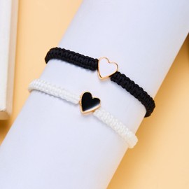 Harlermoon 2PCS/Set Adjustable Beaded Bracelets for Women Men Leather Bracelet Cuff Bangle Wristband Friendship Bracelet (Black+White)