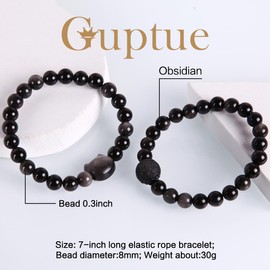 Silver Obsidian and Crater Obsidian Stretch Bracelets;Healing Crystal Bracelet for Women Men, Jewelry Birthday Gifts; Cat And Meteorite