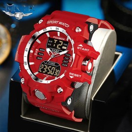 LIGE Round Fashionable Latest Dual Display Sports luxury watches fashionable wear luminous fashion oval new waterproof classic reloj quartz gift men - Color: Blue