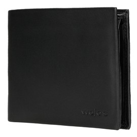 WOJAS - Herren Geldbörse I Horizontal I Kompaktes Format I Hochwertiges Glattleder I Große Anzahl von Fächern I Geprägtes Logo I 91032-81 - Schwarz