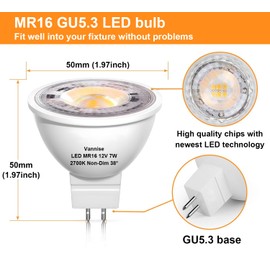 Vannise MR16 GU5.3 LED Bulb 2700K Soft White, 12 Pack MR16 LED Bulbs for Landscape Lighting 450LM 7W, Equivalent 50W, No Flicker GU5.3 Base, Non-Dimmable LED MR16 Light Bulbs for Indoor & Outdoor