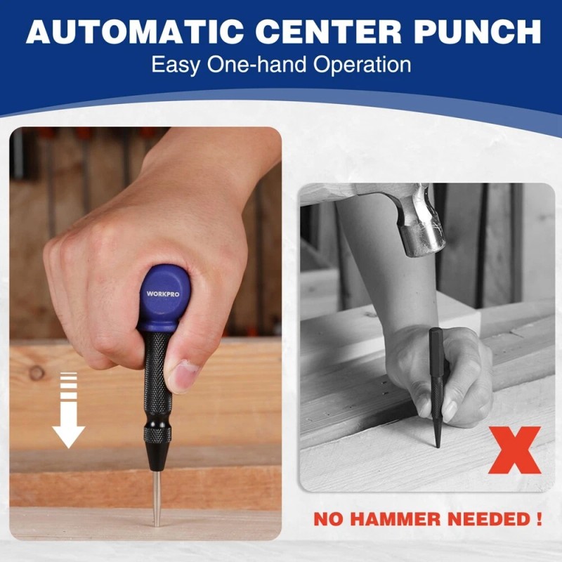 WORKPRO 5"Automatic Center Punch for Metal Adjustable Spring Loaded Center