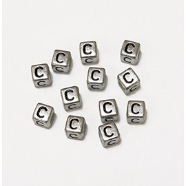 JOLLY STORE Crafts 6mm Silver Metallic Alphabet Beads Black Letter"C" 100pc