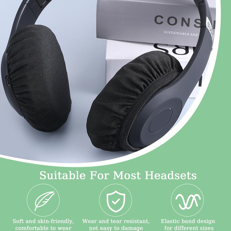 MBAIYO 6pcs Fabric Headphone Ear Covers, Black Washable Ear Pad