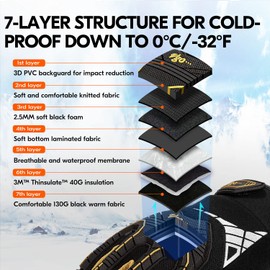 Vgo... Waterproof Thermal Gloves Touchscreen, Winter Work Gloves Men Cold Weather for Heavy Duty Freezer Moto Warehouse Driver Anti impact&vibration Safety Gloves, 1 pair