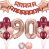 Burgundy Rose Gold 90th Birthday Decorations Set, Happy 90th Birthday