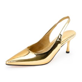 DREAMCIA Women's Pumps Gold Slingback Heels Pointed Toe Sling Back Kitten Heels Women Metallic Slingback Pumps Bride Dresses Wedding Shoes 8.5