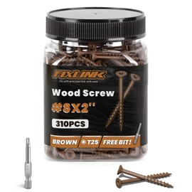 Wood Screws 2 Inch, FIXLINK Deck Screws #8 x 2, 310 PCS, Epoxy Coated, T25 Star Bit Above 1500 Hour Salt Spray Coating Outdoor Decking Screws Excellent Rust Resistant for Wood Fence, Brown