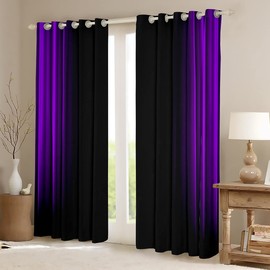 Feelyou Geometric Abstract Ombre Window Curtains for Bedroom Living Room Kids Teens Purple and Black Striped Curtains Decor Modern Fashion Window Drapes Treatments 42W X 84L,2 Panels