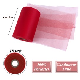 Red Tulle Fabric Roll 6" by 100 Yards (300 ft) Soft Tulle Spool for DIY Crafting Favor Supplies, Tutus, Wedding, Party Decorations, Gift Wrapping