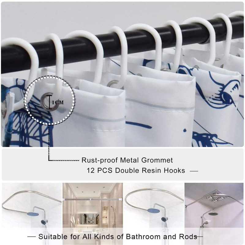 DESIHOM Blue Nautical Octopus Tall Shower Curtain Set, Funny Ocean