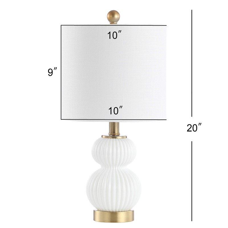 JONATHAN Y 20" White/Brass Gold Ribbed Gourd Glass Table Lamp,