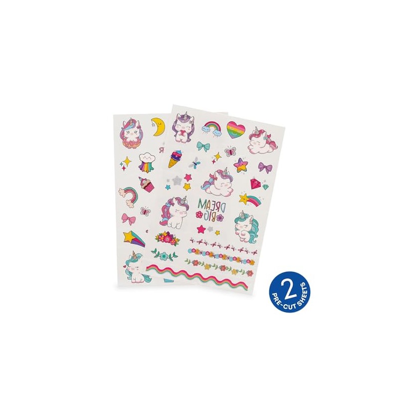 Legami - Temporary Tattoos for Kids Unicorn Theme, Washable, Sweat