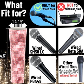 RhymKawa Mic Sleeve Cover Bling for Shuer Wired SM58, Beta 58A, PGA58 Vocal Microphones Skin Wrap Shining on Tours TV Shows, Rose Gold (Mic Not Included)