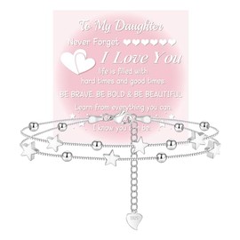 QianSiLi Daughter Gifts from Mom Sterling Silver Charm Bracelets for Women Teen Dainty Star Silver Link Chain Beaded Bracelet Birthday Christmas Valentine's Day Gifts for Women Daughter