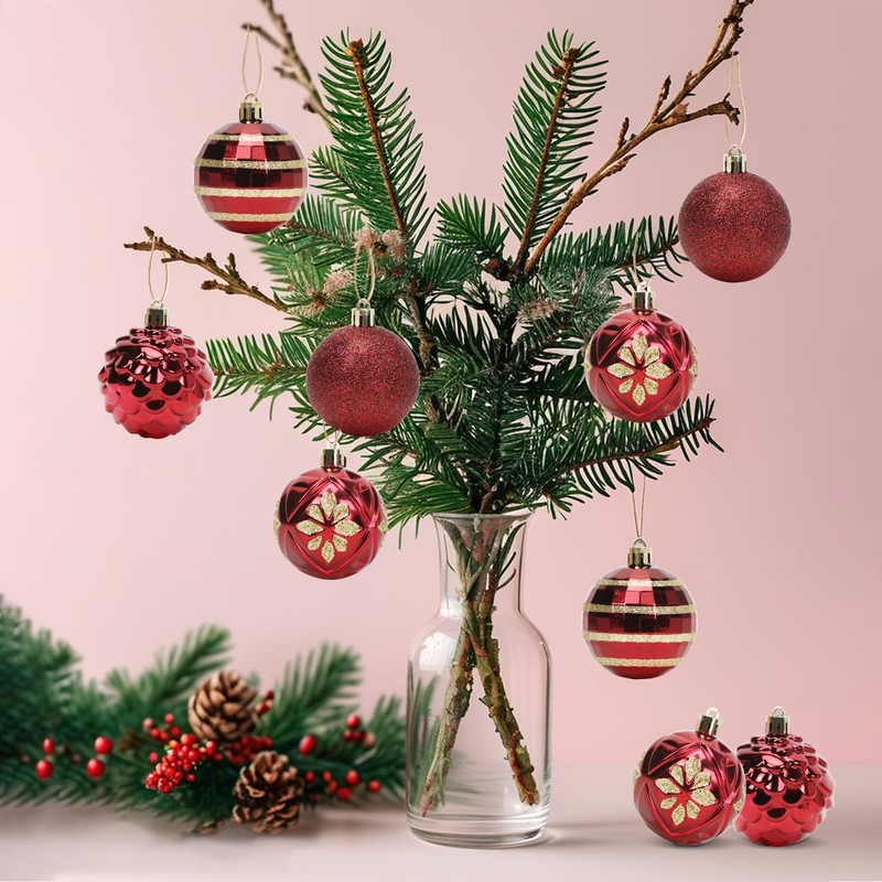 Christmas Baubles Red Set of 16 Christmas Tree Baubles Red