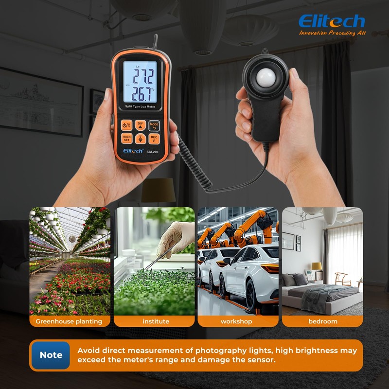Elitech Digital Light Meter Portable Luxmeter with LCD Display, Range