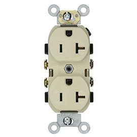 Leviton CR20-I 20-Amp, 125-Volt, Narrow Body Duplex Receptacle, Straight Blade, Commercial Grade, Self Grounding, 10-Pack, Ivory