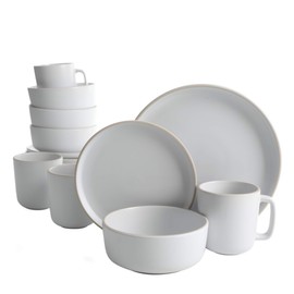 Gibson Home Zuma 16 Piece Round Kitchen Dinnerware Set, Dishes, Plates, Bowls, Mugs, Service for 4, Matte Stoneware, White