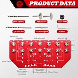 Jecoupoon Shelf Pin Jig and Hinge Jig Two-in-One, Cabinet Hinge Jig, Concealed Cabinet Door Hinge Tools Compatible with 35mm Drill Guide Concealed Hinge Jig & Drill Positioning Tools
