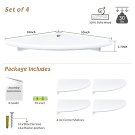 Forbena White Corner Floating Shelves for Wall Set of 4, Rounded Corner Shelves Wall Mounted for Kids Bedroom Books, Cute Wood Hanging Corner Shelf for Bathroom Decor, Living Room, Small Spaces