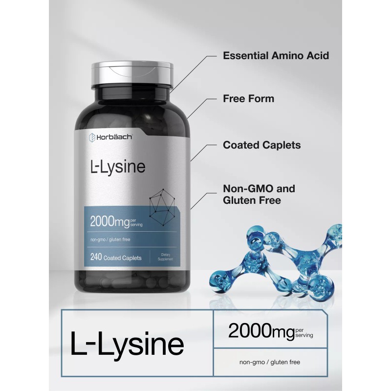 Horbäach L-Lysine 2000mg | 240 Caplets | Vegetarian, Non-GMO, Gluten