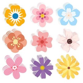 Flower Cut-Outs Flowers Shaped Paper Die Cut Set 63pcs Paper Flower Decor for Spring Summer Party Home School Classroom Bulletin Border Wall Decorations (Color1)