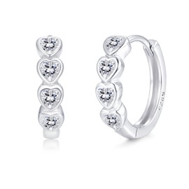 Josfeva Silver Hoop Earrings for Women, Small Hoops Earring with Cubic Zirconia for Girls, 925 Sterling Silver Heart Shape Hoop Earrings, Hypoallergenic Sleeping Cartilage Ear Jewellery with Gift Box