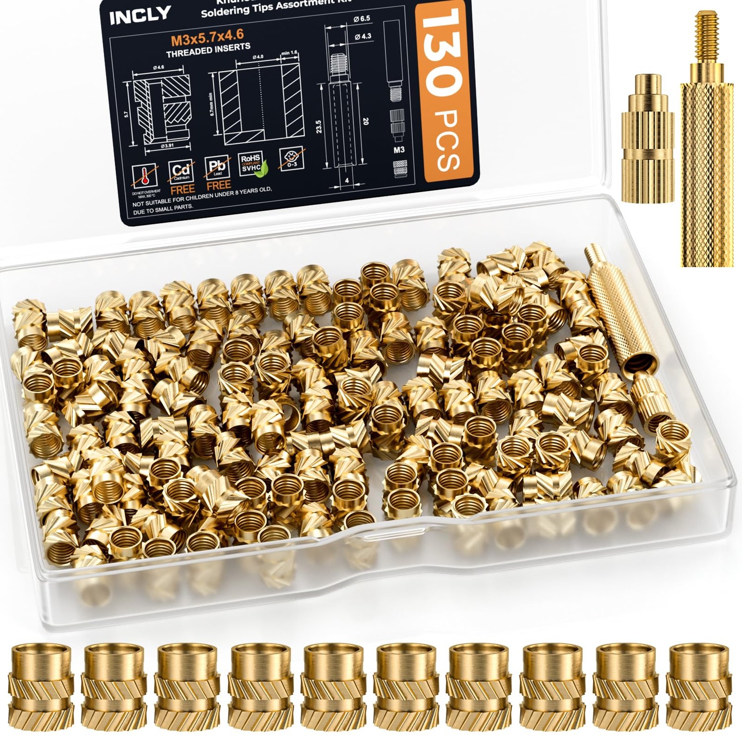 INCLY 130 PCS Threaded Inserts with Soldering Tip & Adapter, M3 Female ...