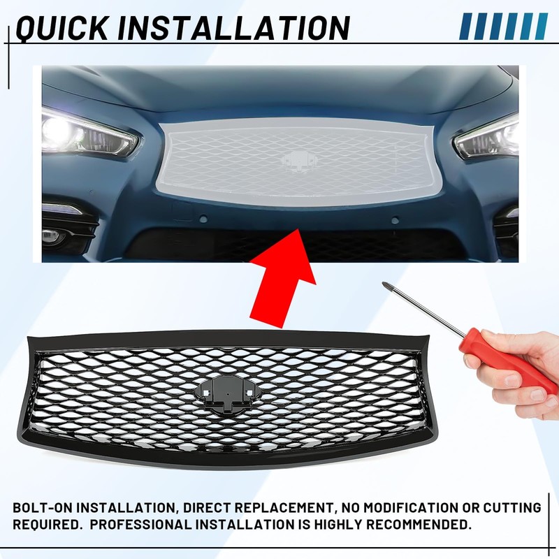 KUAFU Front Bumper Grill Compatible With 2014-2017 Infiniti Q50 All