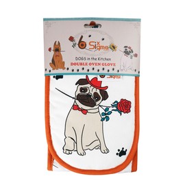 Sterling Sports®DOUBLE OVEN GLOVES MITT 100% COTTON FLORAL NOVELTY KITCHEN COOKING New Range BBQ (Dogs in the Kitchen)