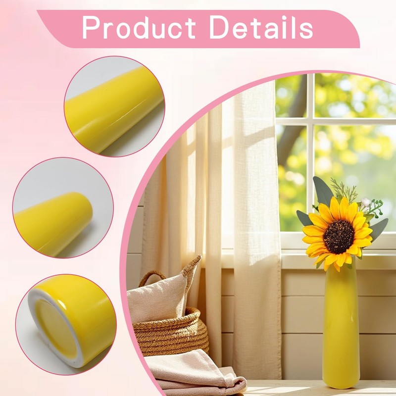 6.5Inch Empty Yellow Ceramic Small Bud Vase Mini Tall Conic