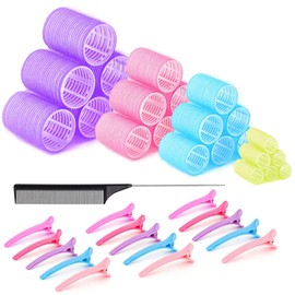 40PCS Hair Curlers Rollers Set, Self Grip Hair Curlers With 4 Sizes Salon Hair Rollers with Duckbill Clip for DIY Long Medium Short Thick Fine Thin Hair Bangs Volume