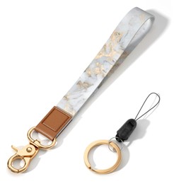 Hsxnam Wrist Lanyard Key Chain, Cute Wristlet Strap Keychain Holder for Women Men Keys ID Badges Phone Airpods, Gray Marble