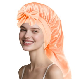 Flomiara Long Satin Bonnet, Large Silk Adjustable Sleeping Home Cap Skin Care, Cleaning, Makeup for Women Girls, Elastic & Soft Easy to Use Silk Sleep Braid Caps All Hair Types, Blood Tooth Color
