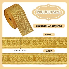 GOMAKERER 10 Yards Vintage Jacquard Ribbon, 1-5/8 Inch Wide Gold Boho Woven Trim Ethnic Floral Ribbons Embroidery Sewing for Curtain Clothing Holdbacks Decoration