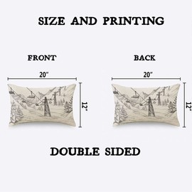 TKS MITLAN Mountain Ski Lift Pillow Cover 12x20 inch Sketch White Wintertime Snow Landscape Resort Rustic Linen Throw Pillow Covers 12x20 Inch for Sofa Couch Decoration