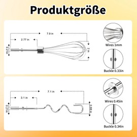 CLKE 3-Piece Set Dough Hook Hand Mixer for KHMPW | KitchenAid Kitchenaid Whisk Stainless Steel for KitchenAid Hand Mixer Replacement Egg Beater Kitchen Accessories