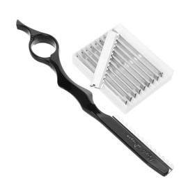 Baluue 11-piece Black Thinning Hair Cutting Razor Kit Metal Shaving Razor Manual Blades for Men