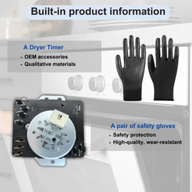 Uvulas 2025 Upgraded W10185992 Dryer Timer, Replacement for W10185992, WPW10185992, 418-095-20-b5, 1481708, AP6016542, EAP11749833, PS11749833, OEM Quality, Including a Pair of Safety Gloves