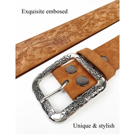 TOPACC Womens Western Belt with Buckle Vintage Leather Brown Belts Cowgirl Belts for Jeans Pants Dresses Country Concert Outfit